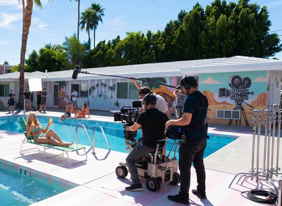 Location Filming at Pink Palm Inn Palm Springs